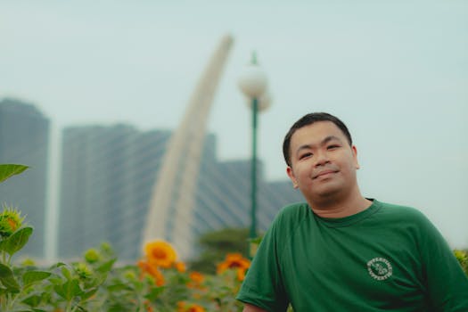 urban gardener enjoying a sunny day in their garden