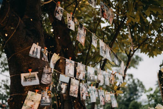 beautifully lit garden with string lights