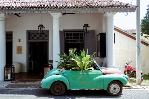 upcycled planters in an urban garden