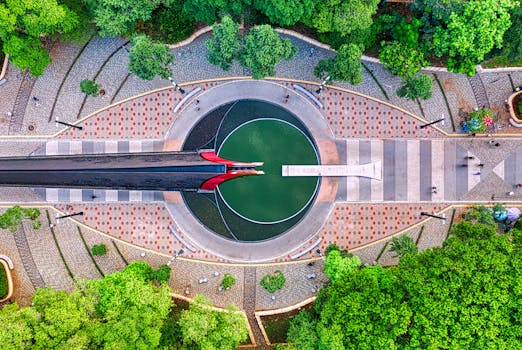 aerial view of beautifully designed urban garden