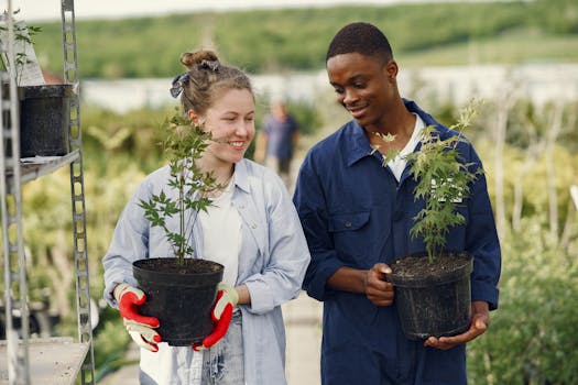 community garden with happy gardeners